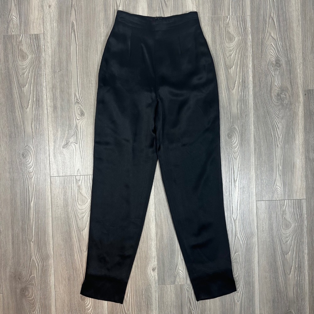 VTG 90s Griffith Gray for St.‎ John Black Satin Tailored Trouser Pant - SIZE 2